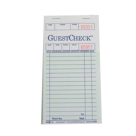 National Checking 3.5"x6.75" 1 Part Green 19 Line Guest Check 50 Checks, PK50 520-50